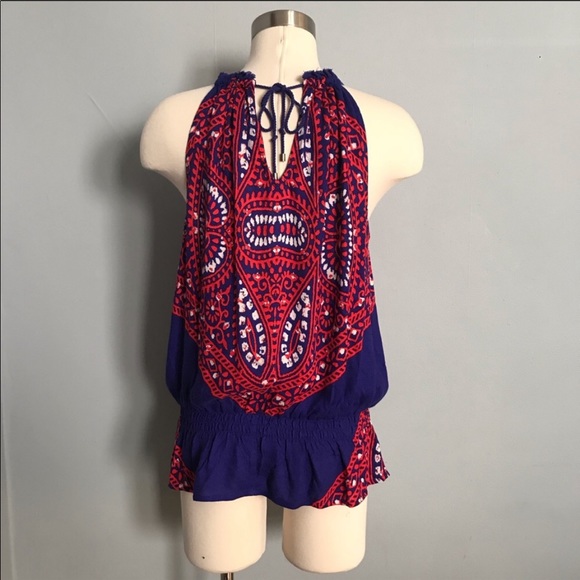 NWT Ella Moss Fez Blue and Red Boho Patterned Tank Top Flowy Lightweight Blouse - Picture 6 of 8